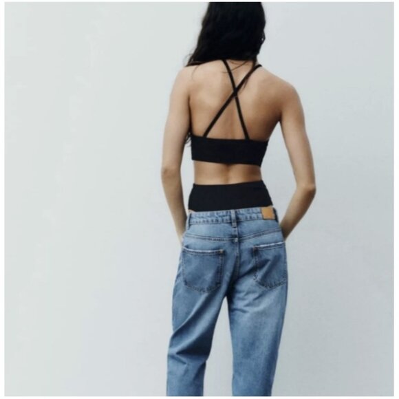 Zara Rib Cutout Y2K Halter Bodysuit Black ( S ) - Picture 2 of 6